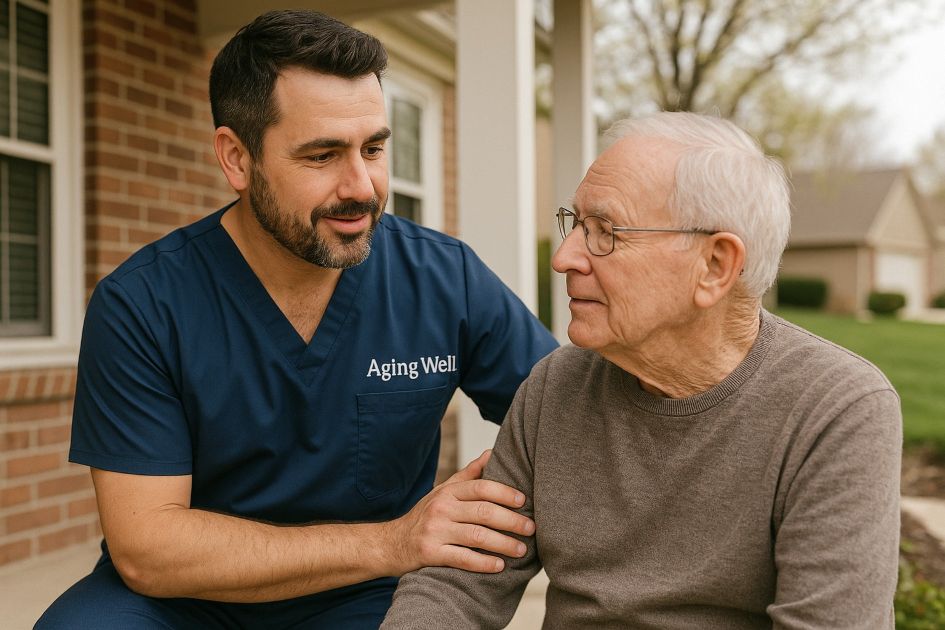 Caregiver assisting an older adult at home