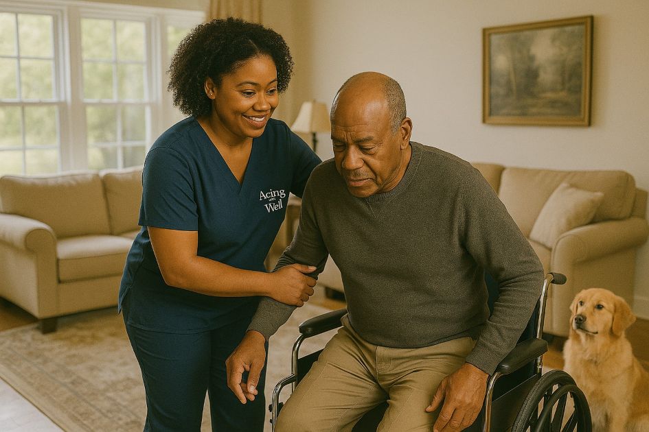 Caregiver offering companionship to senior
